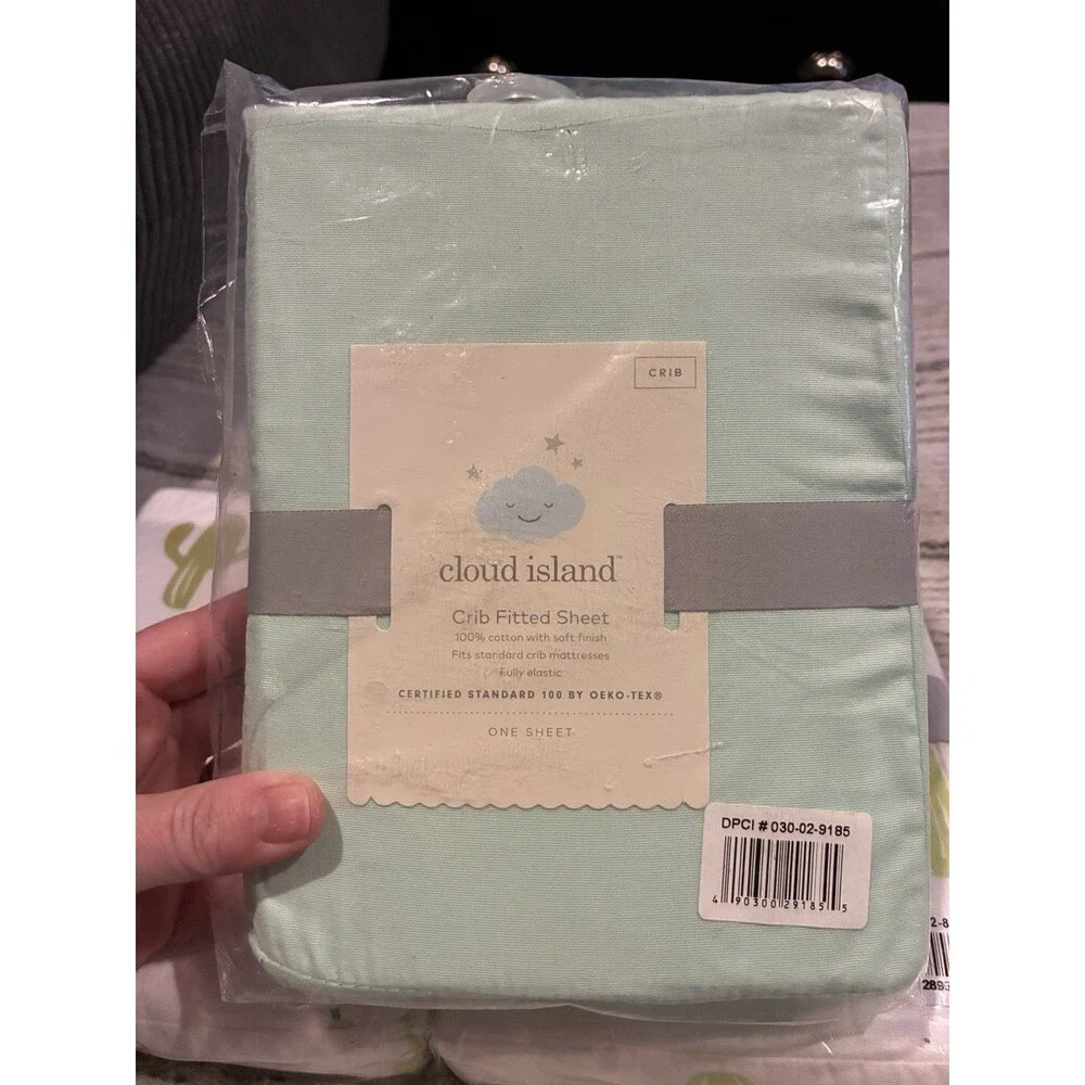 Fitted Crib Sheet Set Cloud Island 100% cotton w soft finish Green Cactus